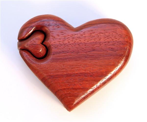 Heart Shaped PUZZLE BOX 4 Piece Wood Carved Trinket Keepsake Jewelry Box